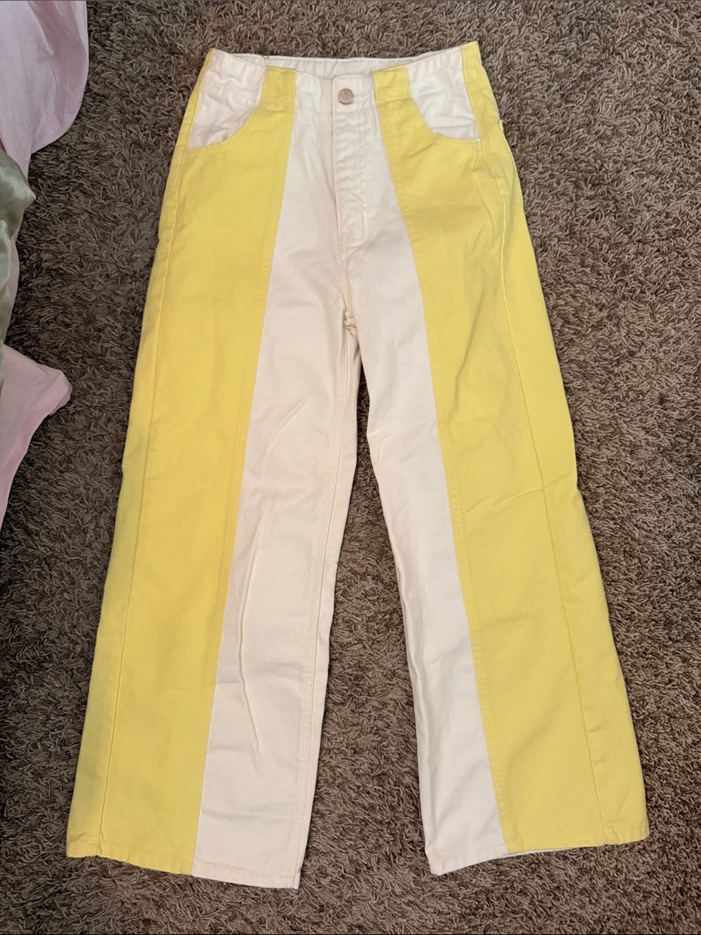 BDG Urban Outfitters High & Wide Colorblock Jeans Sun Yellow 26